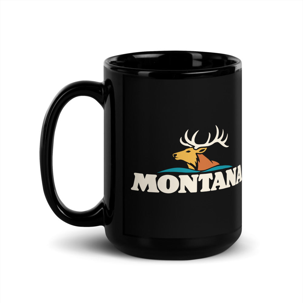 Montana Elk — black mug, 15 oz, left side, logo on both sides