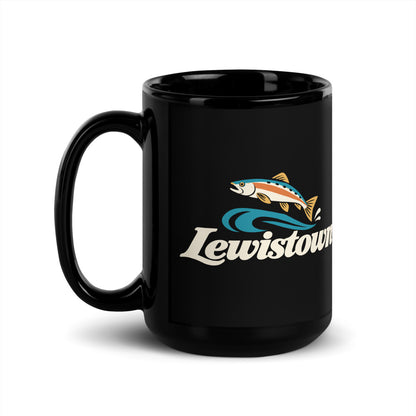 Lewistown — black mug, 15 oz, left side, logo on both sides