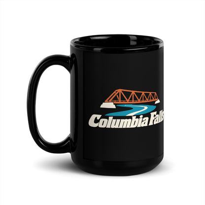 Columbia Falls — black mug, 15 oz, left side, logo on both sides