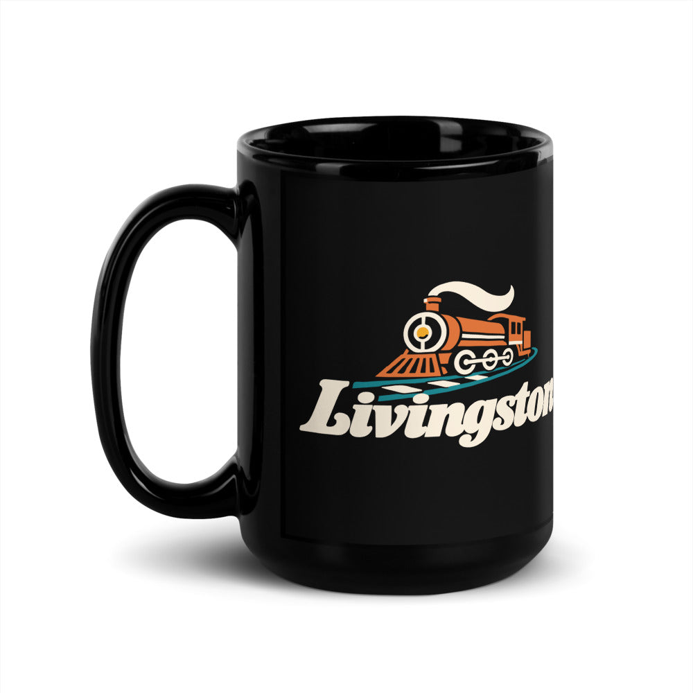 Livingston — black mug, 15 oz, left side, logo on both sides