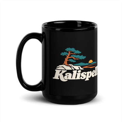 Kalispell — black mug, 15 oz, left side, logo on both sides