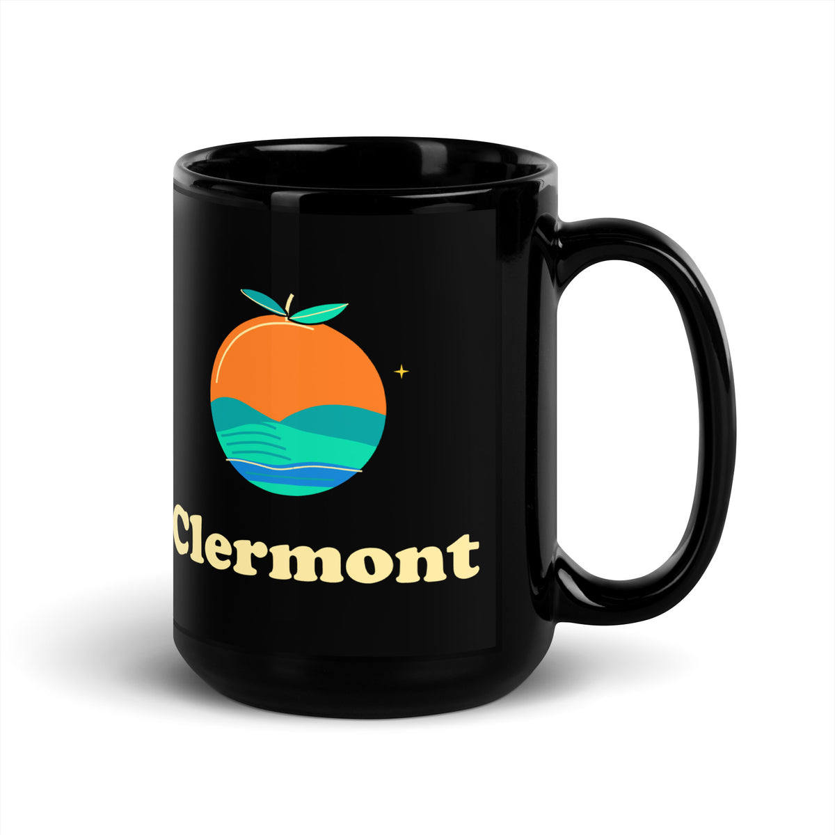 Clermont — Black mug, 15 oz, right side, logo on both sides