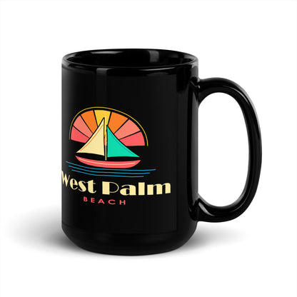West Palm Beach — Black mug, 15 oz, right side, logo on both sides