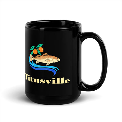 Titusville — Black mug, 15 oz, right side, logo on both sides
