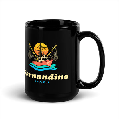 Fernandina Beach — Black mug, 15 oz, right side, logo on both sides