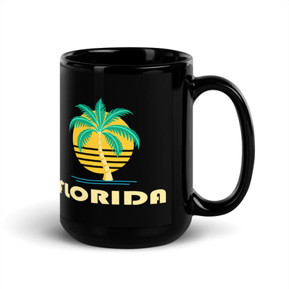 Florida Golden Palm — Black mug, 15 oz, right side, logo on both sides
