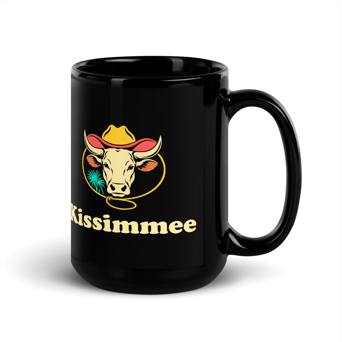 Kissimmee — Black mug, 15 oz, right side, logo on both sides