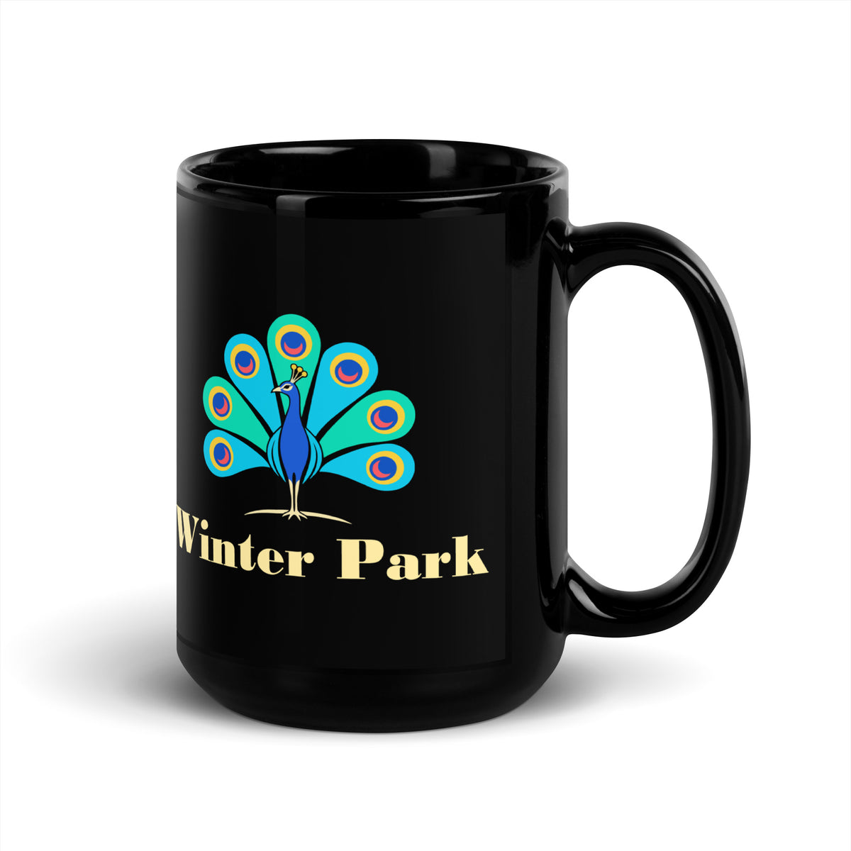 Winter Park — Black mug, 15 oz, right side, logo on both sides