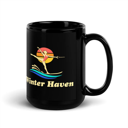 Winter Haven — Black mug, 15 oz, right side, logo on both sides