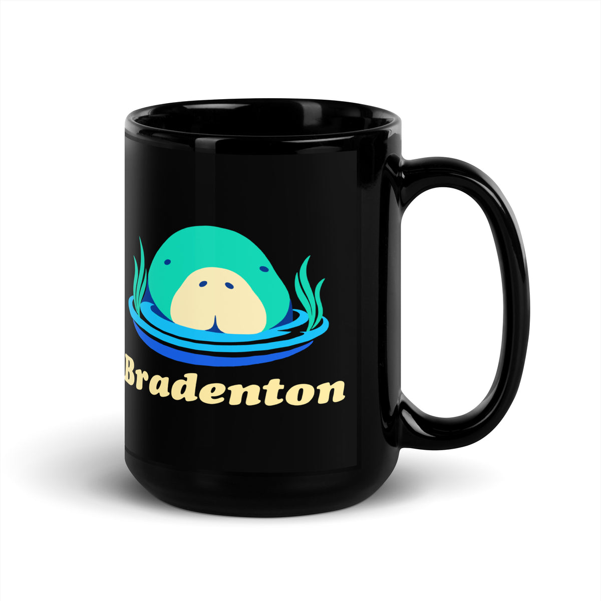 Bradenton — Black mug, 15 oz, right side, logo on both sides