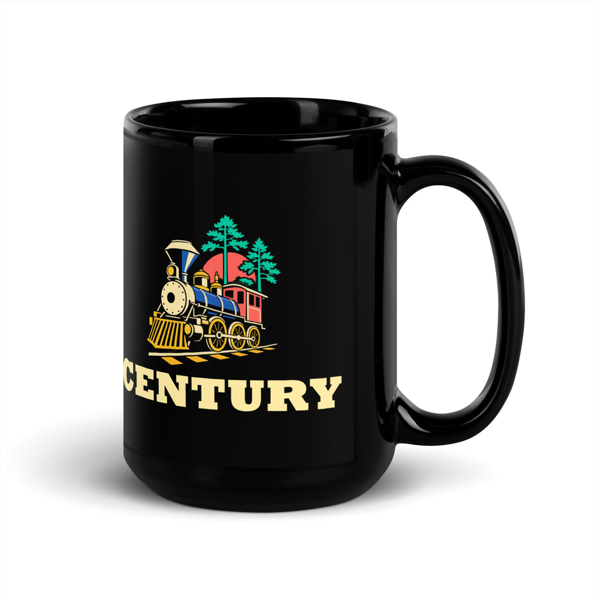 Century — Black mug, 15 oz, right side, logo on both sides