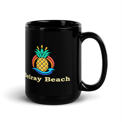 Delray Beach — Black mug, 15 oz, right side, logo on both sides