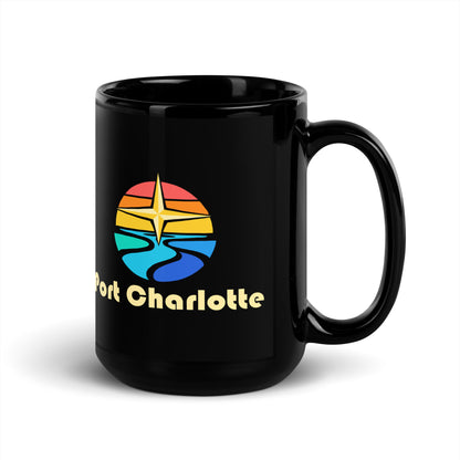 Port Charlotte — Black mug, 15 oz, right side, logo on both sides