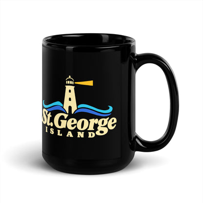 St. George Island — Black mug, 15 oz, right side, logo on both sides