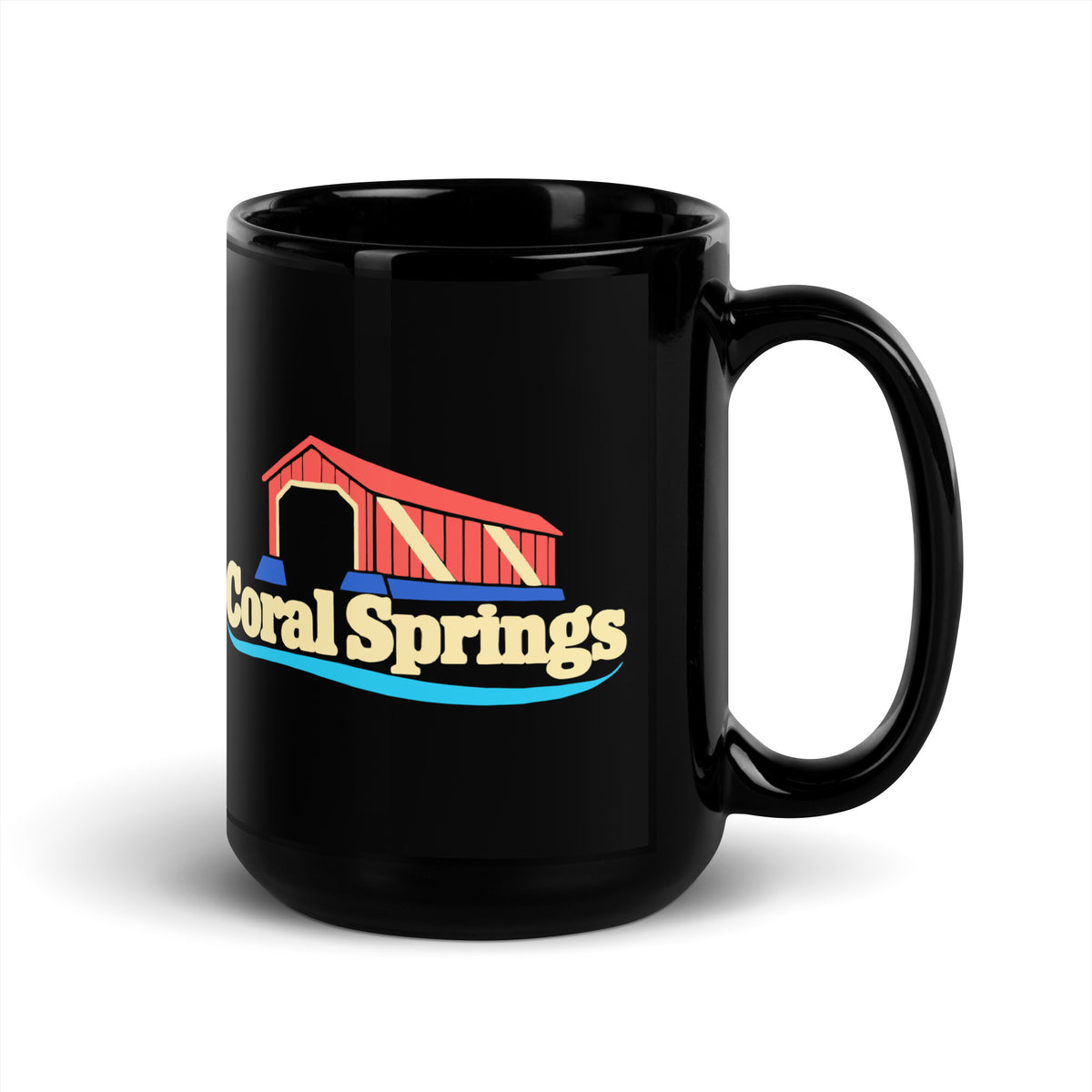 Coral Springs — Black mug, 15 oz, right side, logo on both sides