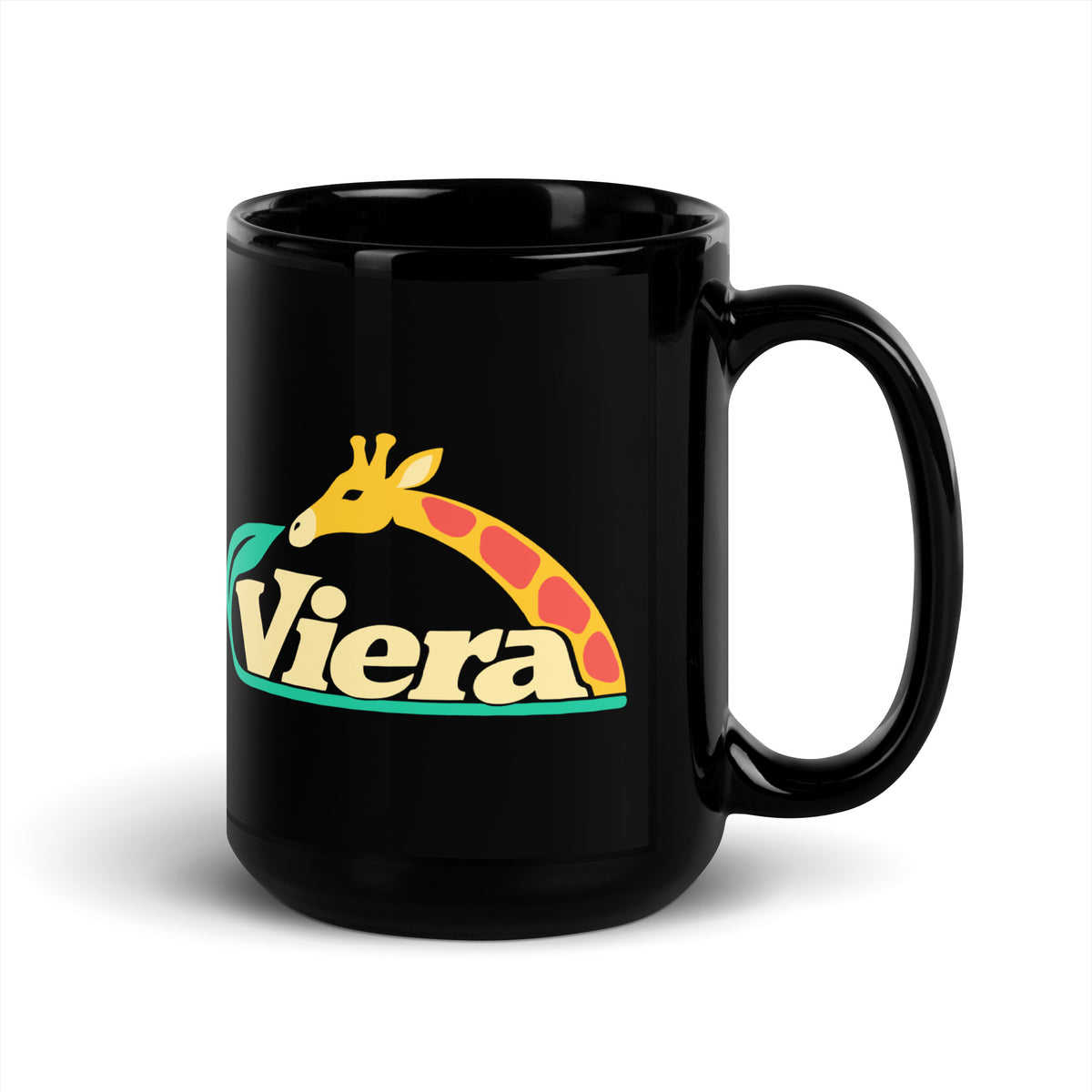 Viera — Black mug, 15 oz, right side, logo on both sides