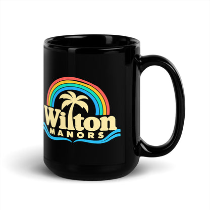 Wilton Manors — Black mug, 15 oz, right side, logo on both sides