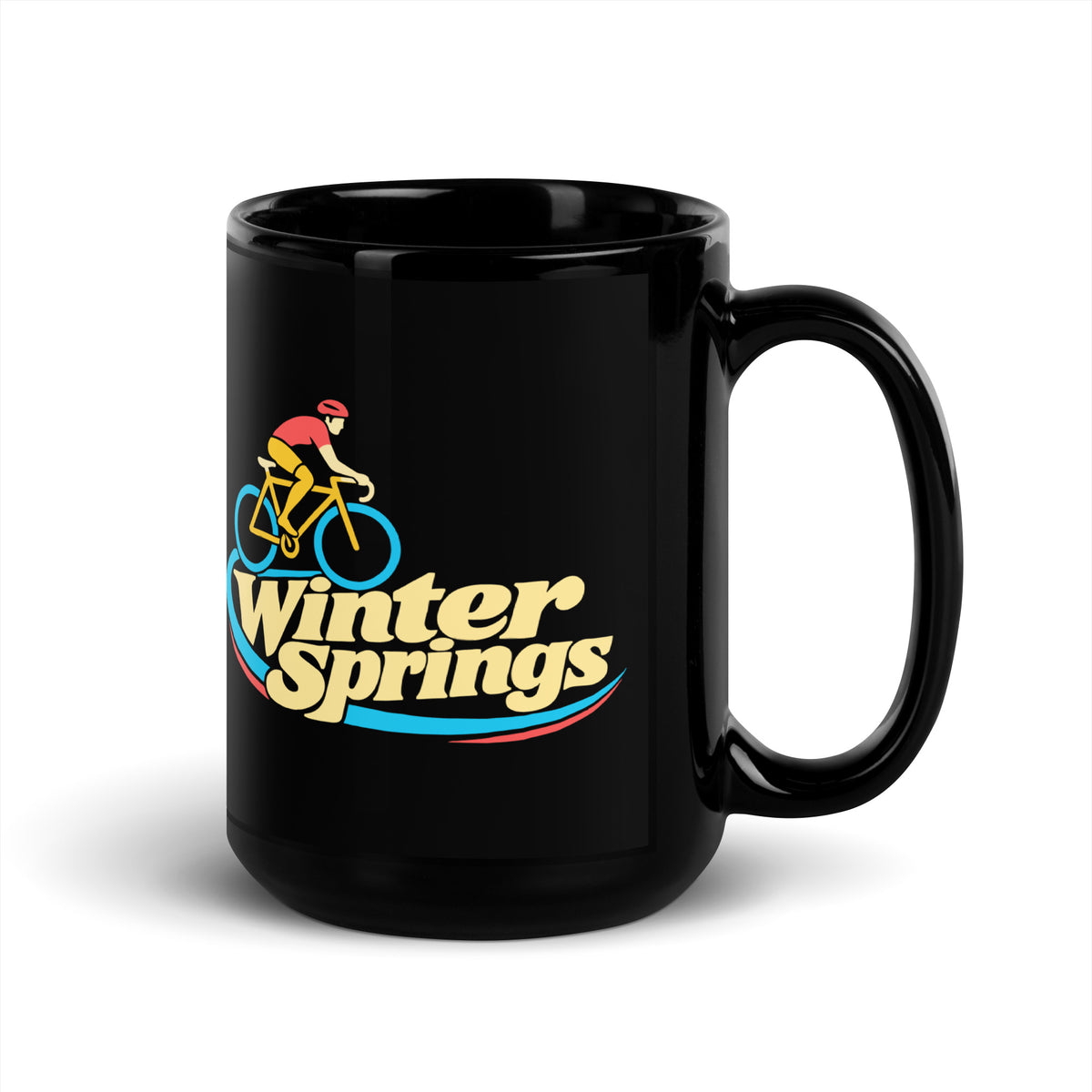 Winter Springs — Black mug, 15 oz, right side, logo on both sides