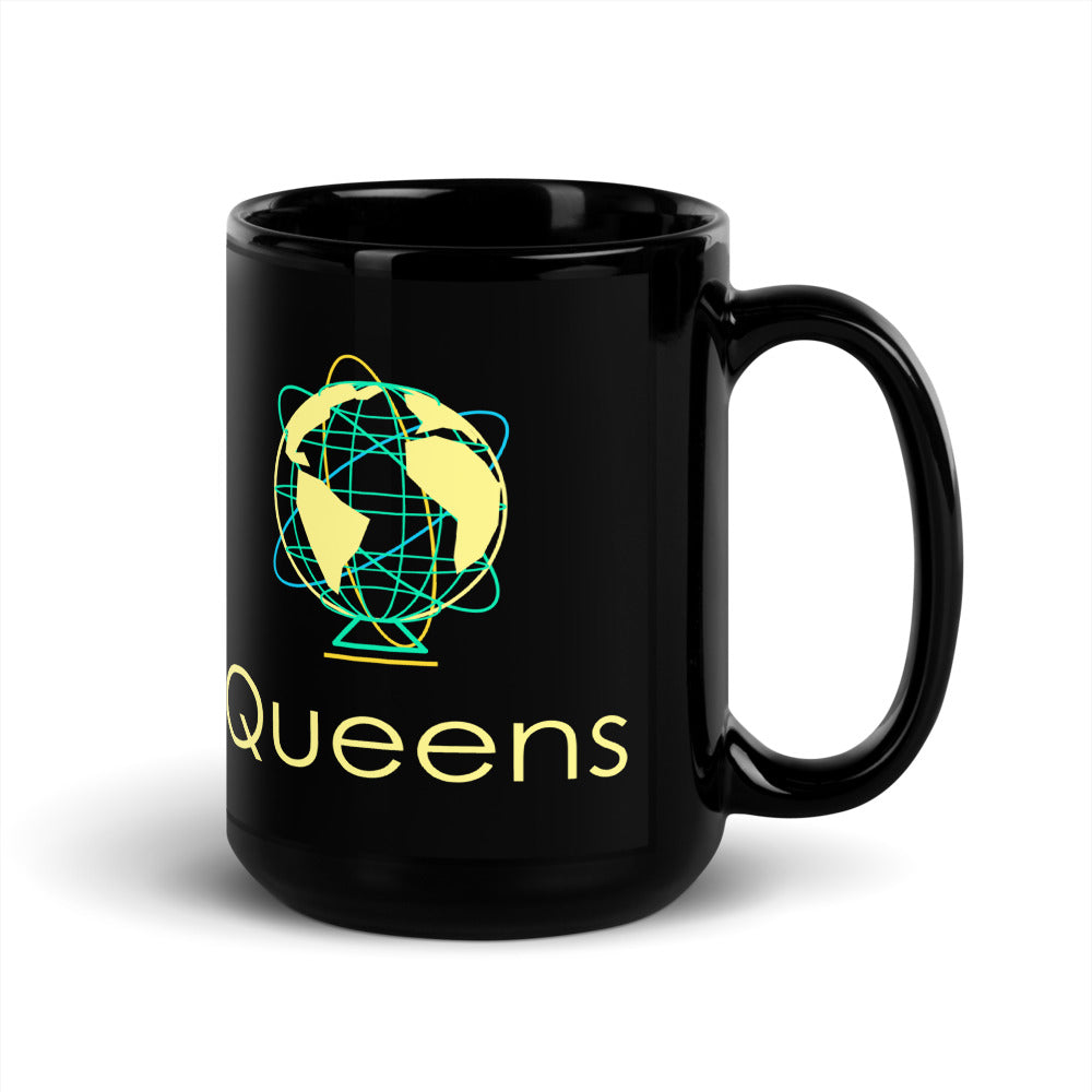 Queens — black mug, 15 oz, right side, logo on both sides