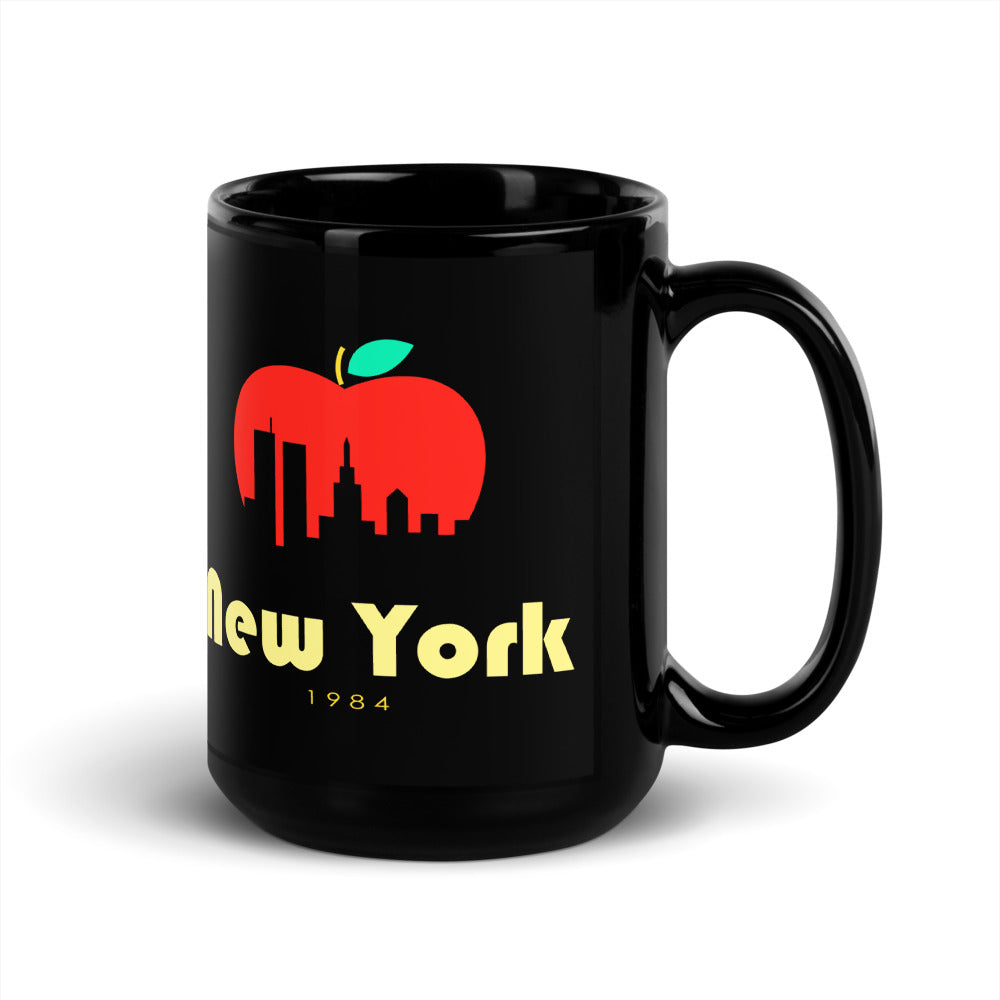 New York — black mug, 15 oz, right side, logo on both sides