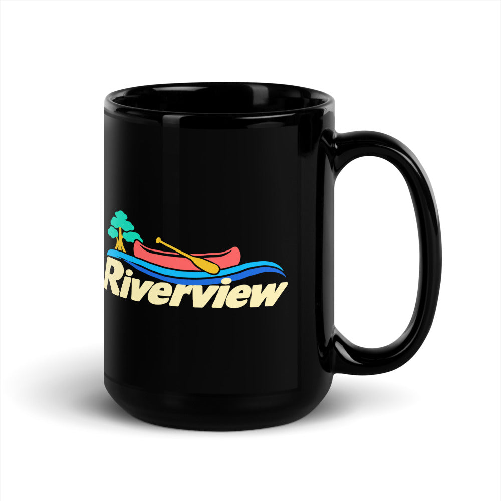 Riverview — black mug, 15 oz, right side, logo on both sides