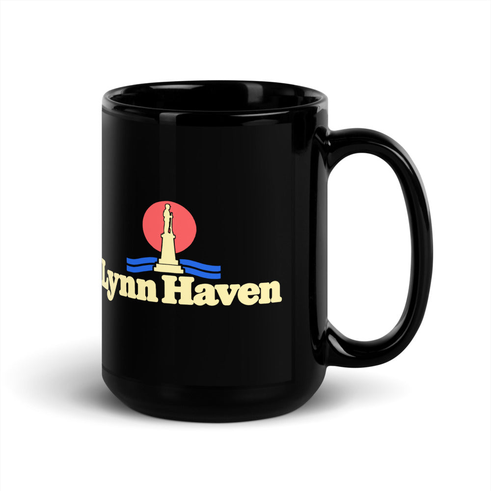 Lynn Haven — black mug, 15 oz, right side, logo on both sides