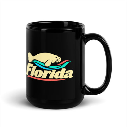 Florida Manatee — black mug, 15 oz, right side, logo on both sides