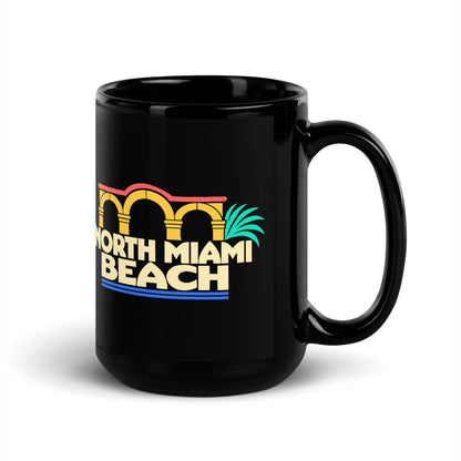 North Miami Beach — black mug, 15 oz, right side, logo on both sides