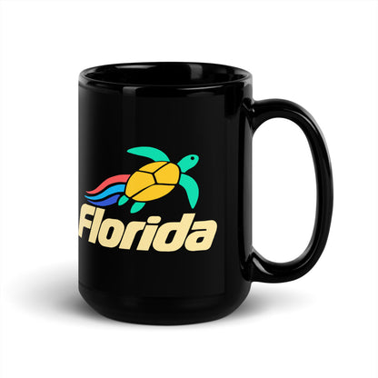 Florida Sea Turtle — black mug, 15 oz, right side, logo on both sides