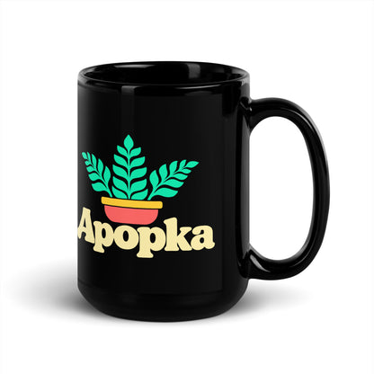 Apopka — black mug, 15 oz, right side, logo on both sides