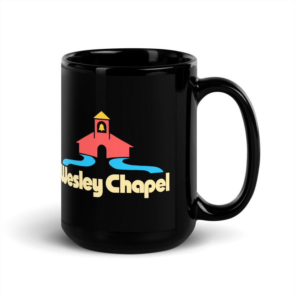 Wesley Chapel — black mug, 15 oz, right side, logo on both sides