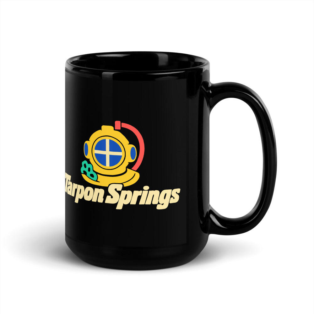 Tarpon Springs — black mug, 15 oz, right side, logo on both sides