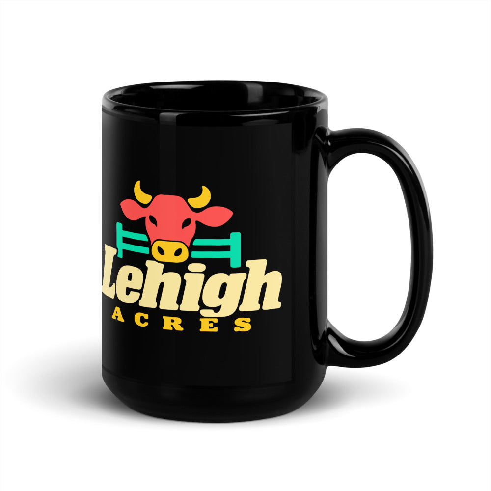 Lehigh Acres — black mug, 15 oz, right side, logo on both sides