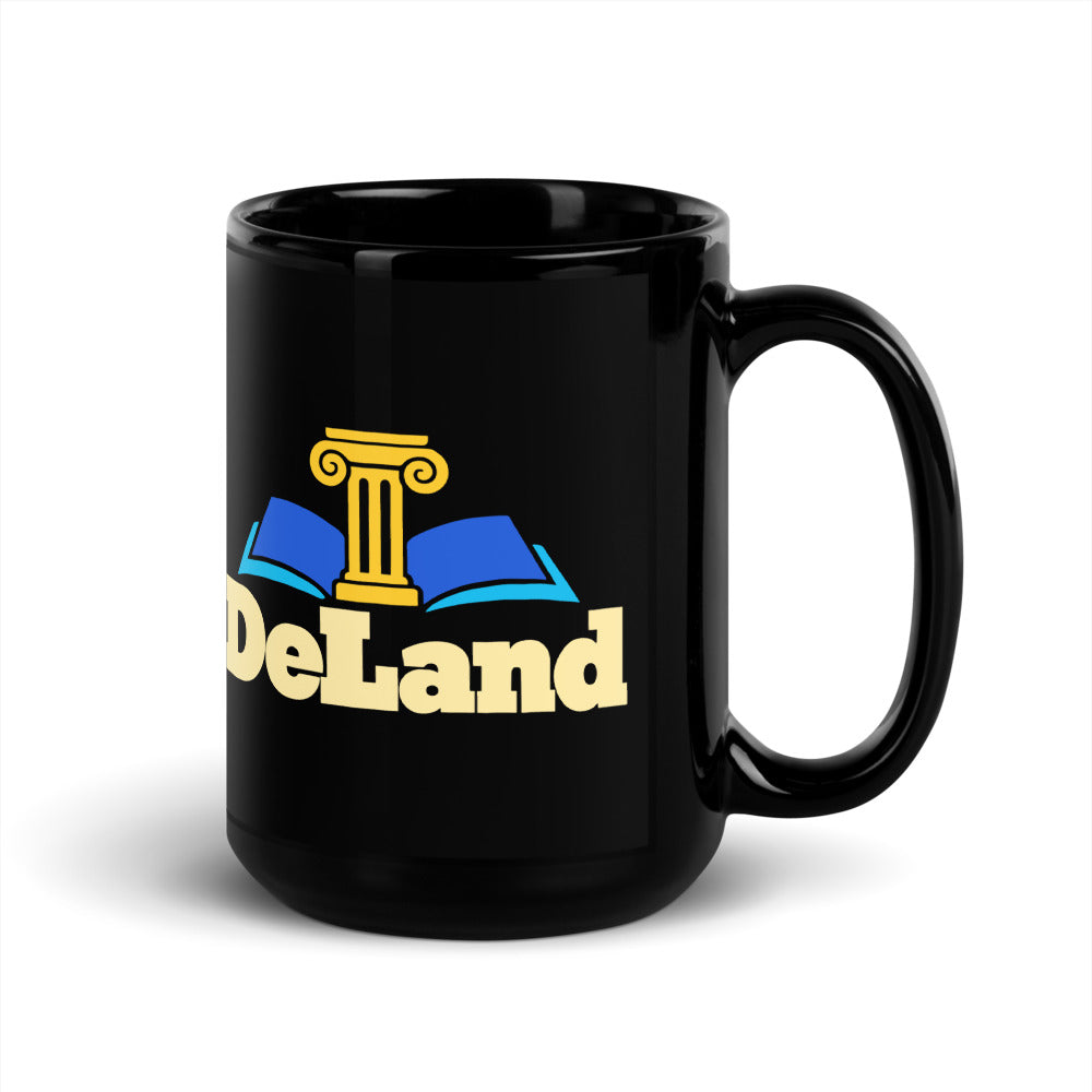 DeLand — black mug, 15 oz, right side, logo on both sides