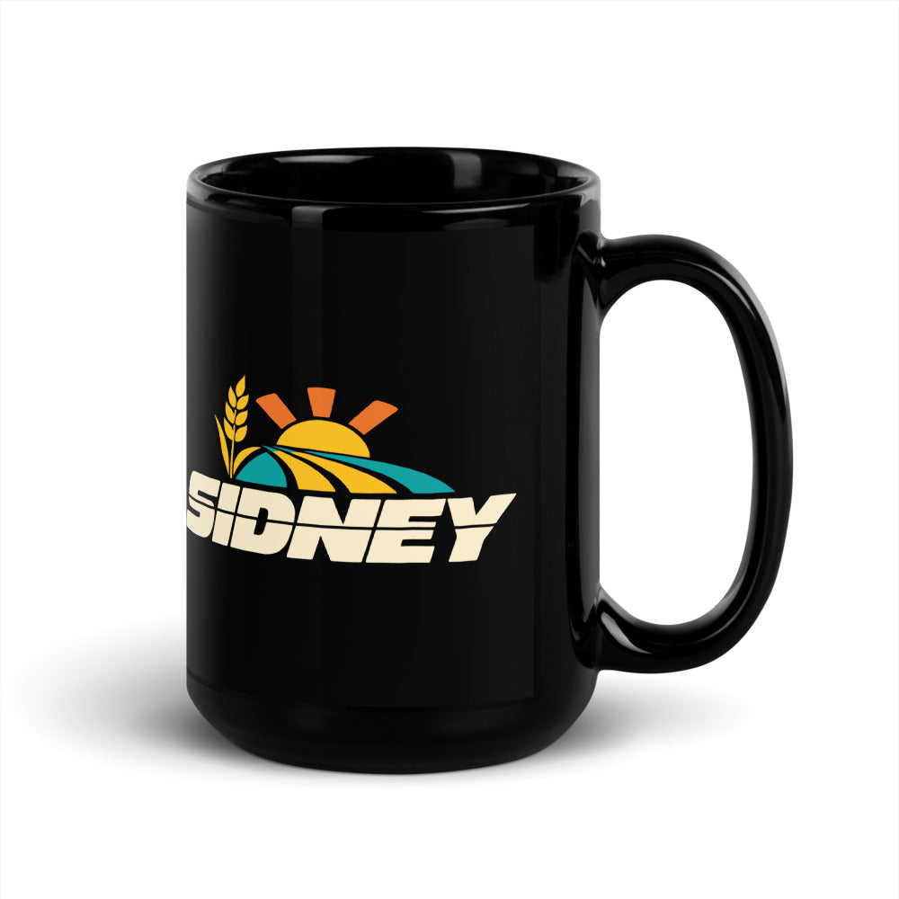 Sidney — black mug, 15 oz, right side, logo on both sides