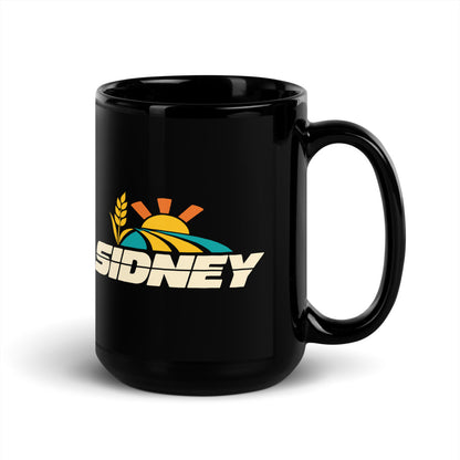 Sidney — black mug, 15 oz, right side, logo on both sides