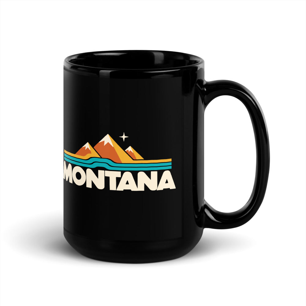 Montana Mountain Lines — black mug, 15 oz, right side, logo on both sides