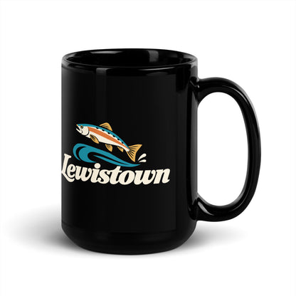Lewistown — black mug, 15 oz, right side, logo on both sides
