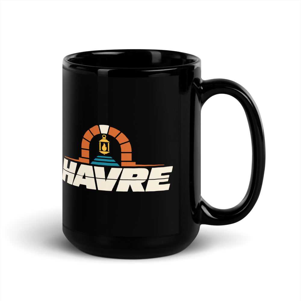Havre — black mug, 15 oz, right side, logo on both sides