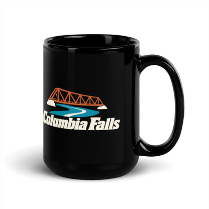 Columbia Falls — black mug, 15 oz, right side, logo on both sides