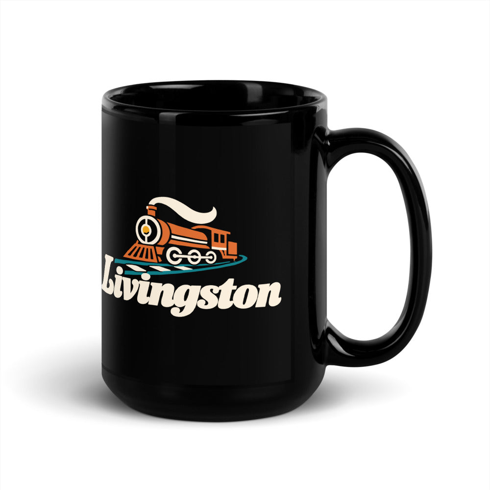 Livingston — black mug, 15 oz, right side, logo on both sides