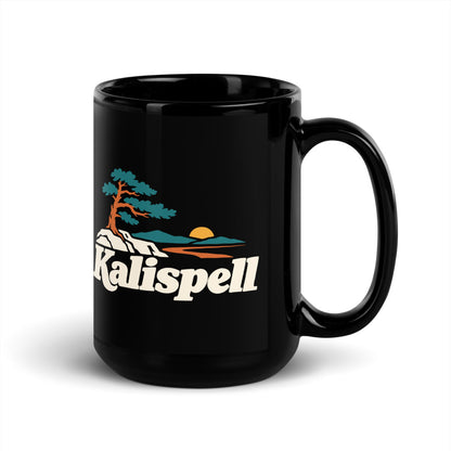 Kalispell — black mug, 15 oz, right side, logo on both sides