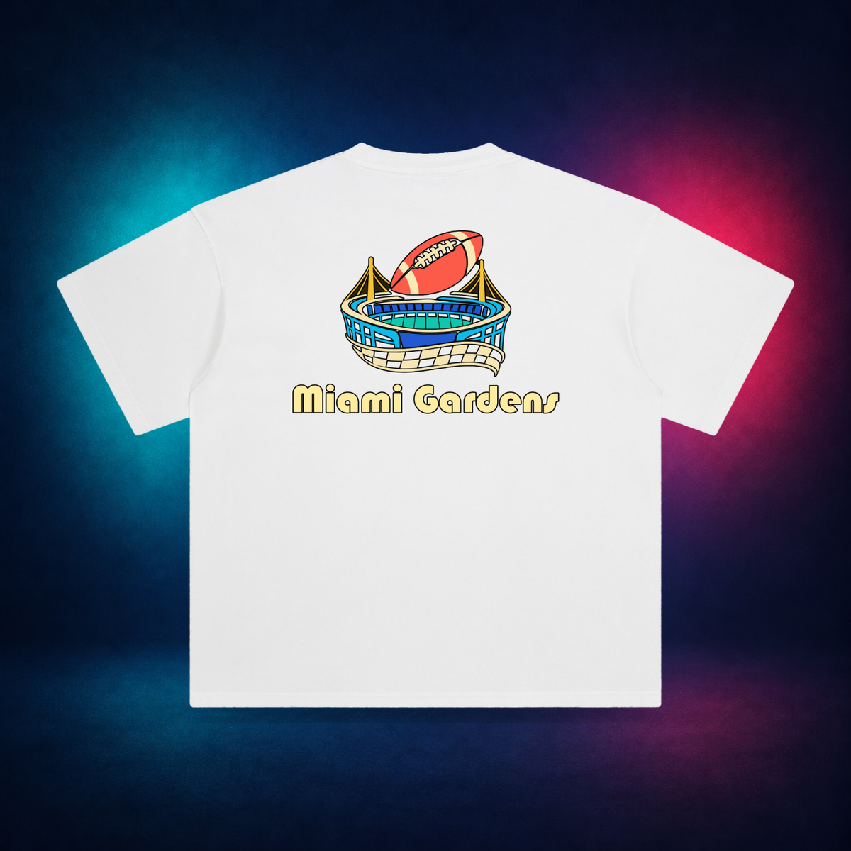 Miami Gardens — White — large back print | Vision Neon midnight studio