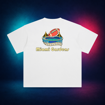 Miami Gardens — White — large back print | Vision Neon midnight studio