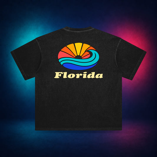 Florida Sunset Wave — Retro Black — back only print | Vision Neon midnight studio