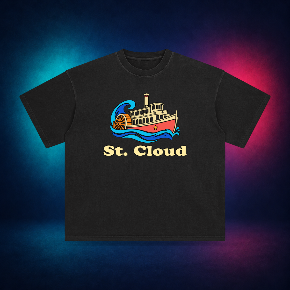 St. Cloud — Retro Black — front only print | Vision Neon midnight studio