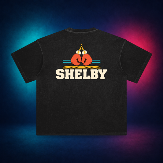 Shelby — Retro Black — large back print | Vision Neon midnight studio