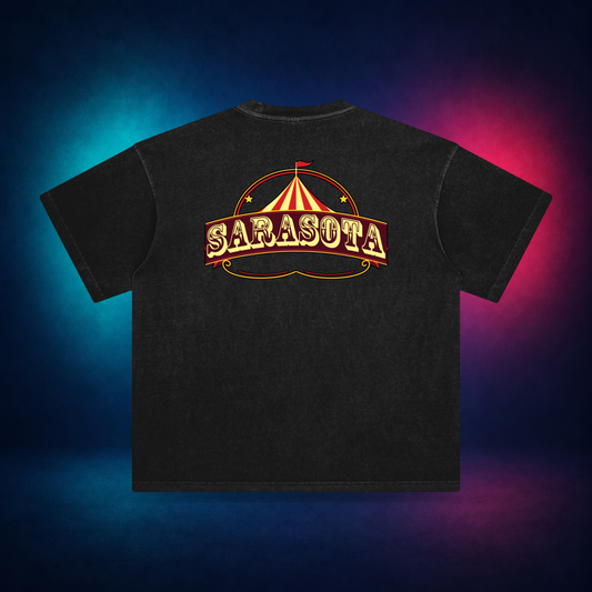 Sarasota — Retro Black — large back print | Vision Neon midnight studio