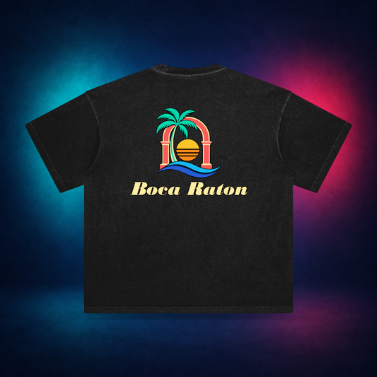 Boca Raton — Retro Black — large back print | Vision Neon midnight studio