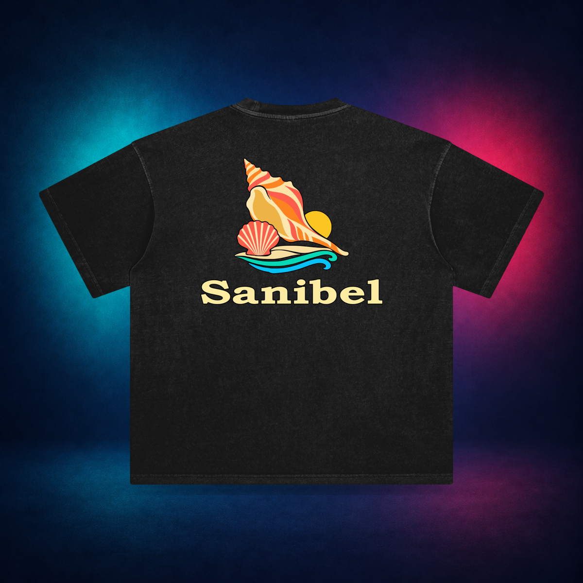 Sanibel — Retro Black — large back print | Vision Neon midnight studio